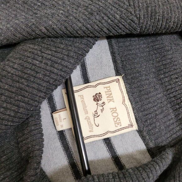 Pink Rose Sweater Mini Dress Black Tunic Gray Striped Cowl Neck Womens Large - Picture 10 of 11